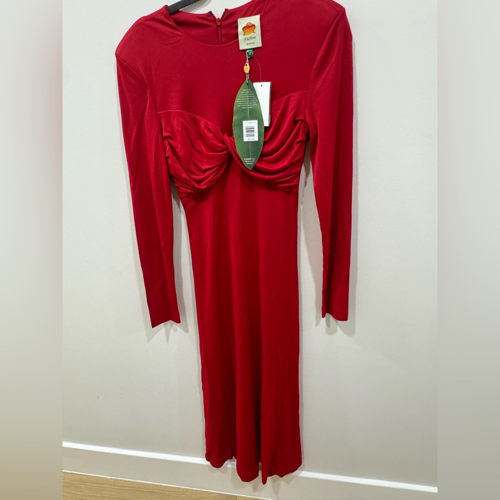 FARM Rio Long Sleeve Midi Dress. Color: Red. Size:M NWT - Picture 8 of 8